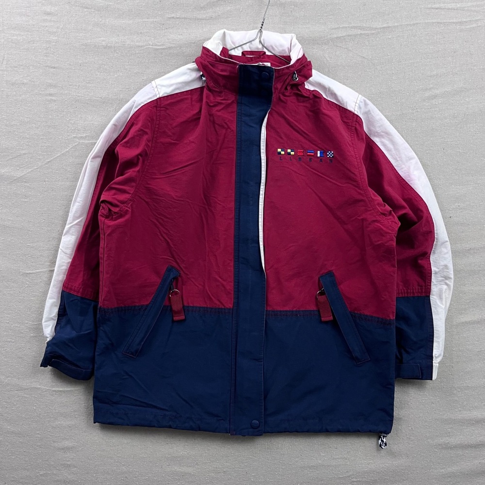L.L. Bean Windbreaker Jacket Womens Medium Red Colorblock Nautical Flags Vintage